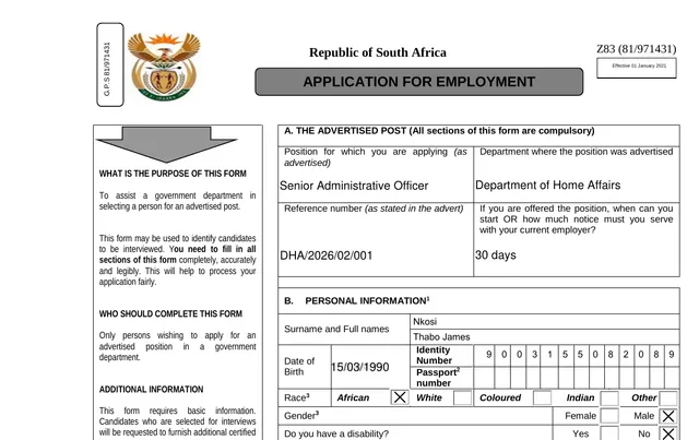 Filled Z83 PDF ready to print and submit